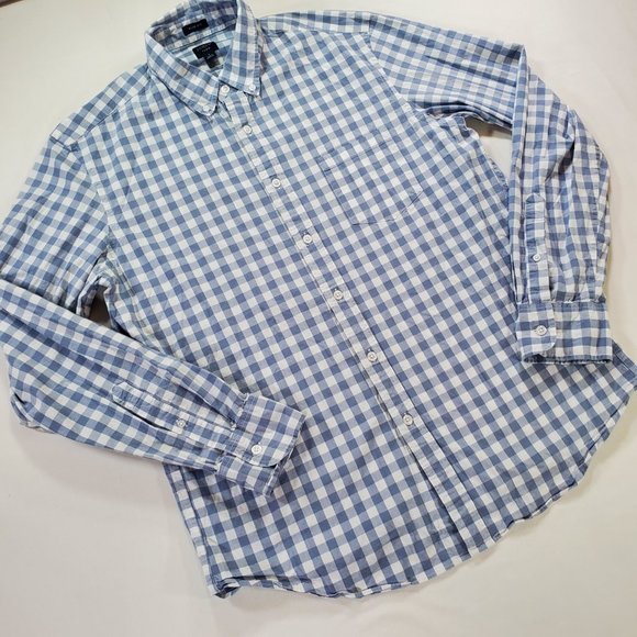 J Crew Flex Shirt Men Large Gray Gingham Slim Fit Stretch Casual Button Down - Picture 5 of 14
